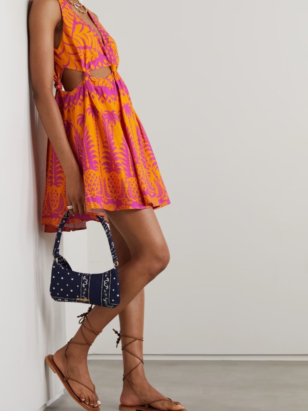 FARM RIO PINEAPPLE LOVE ORANGE MINI DRESS